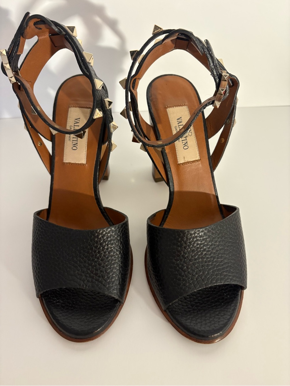 Valentino Black Studded Ankle-Strap Block Heel Sandals Sz 36 - Picture 2 of 8